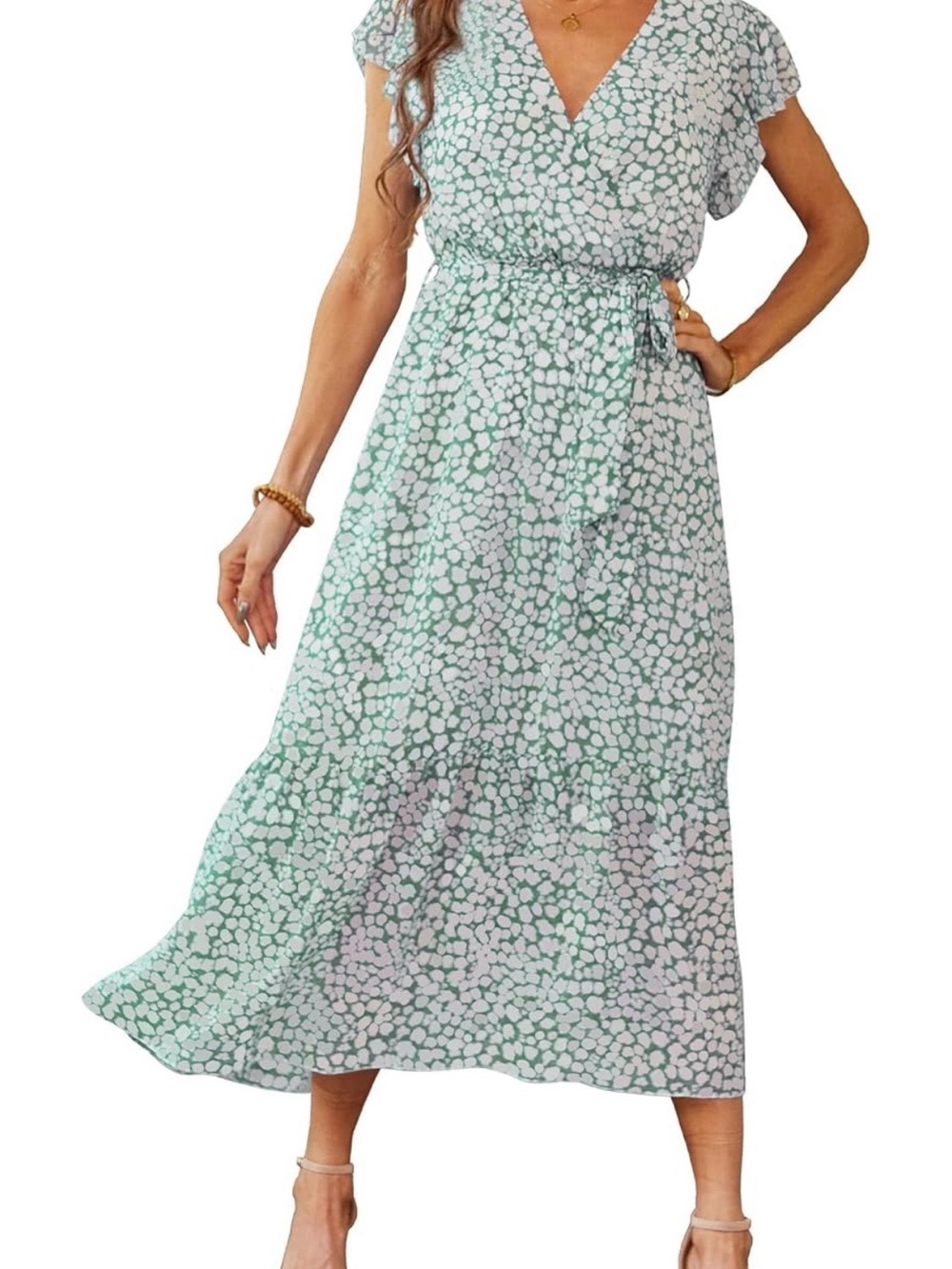 Mint Green Floral Wrap Maxi Dress with Tie Waist